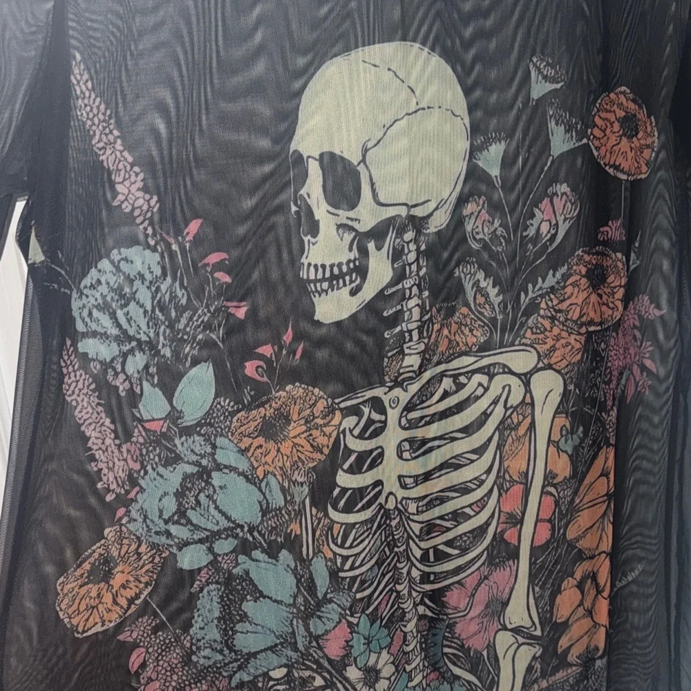 Sheer Black Skeleton Print dress/ Tunic/ cover  up